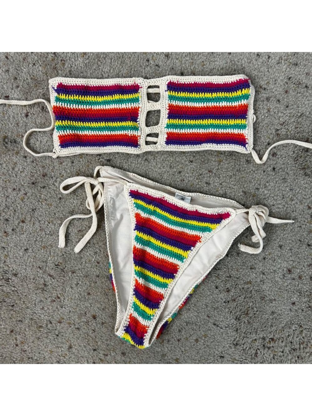 Forever 21 Colorful Crochet String Bikini 2 Piece Swim Suit‎ Size Medium Women's